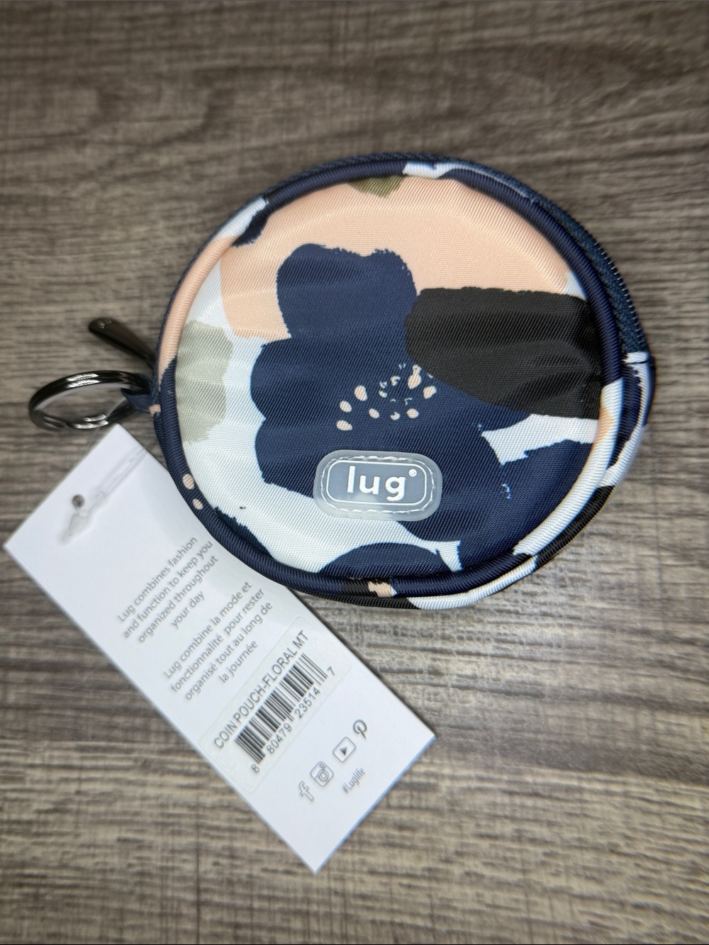 Lug Circle Coin Pouch NWT – Navy Peach Floral Print – Live Life in Color